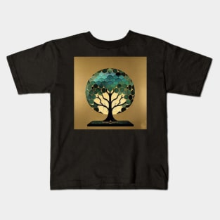 Jade Inlay Tree of Life with Gold Leaf Background Kids T-Shirt